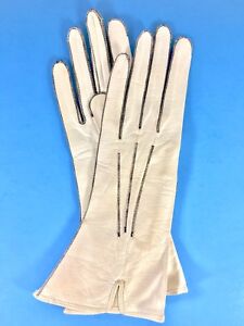 Antique-Leather-Women-White-Gloves-ELLPEER-Size-7-Three-Point-Stitch-Vintage-20s