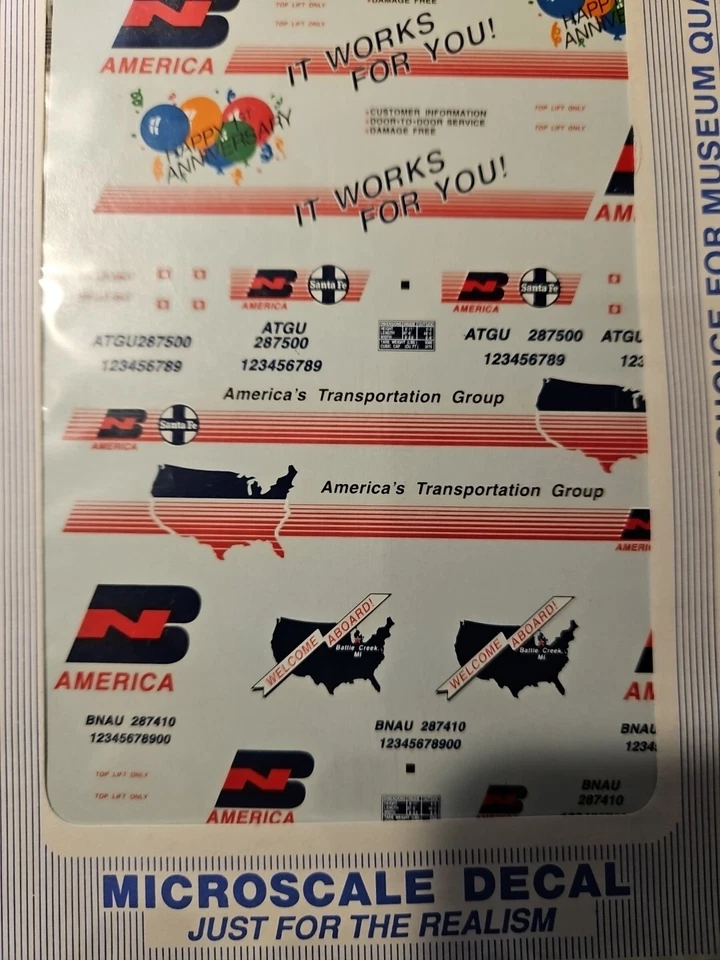 MICROSCALE DECALS, HO SCALE, 87-674 BURLINGTON NORTHERN 48' TRAILERS AMERICAL... - Image 3 of 3