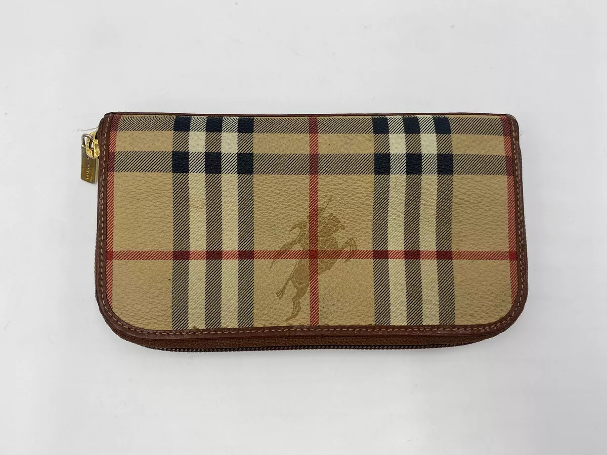 Burberry Printed Continental Wallet Authentic Leather Zips Closed Ships Fast