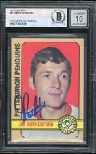 Jim Rutherford Signed 1972-73 Topps Rookie Card #97 Penguins BAS Slabbed 10 Auto