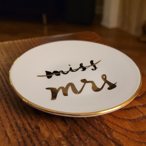Kate Spade Lenox Fiesta Nupcial Oro Blanco Porcelana Anillo Plato Miss Sra Boda - Imagen 2 de 4