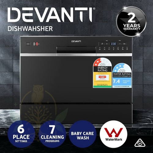 Devanti 6 Place Settings Benchtop Dishwasher Black - Picture 5 of 8