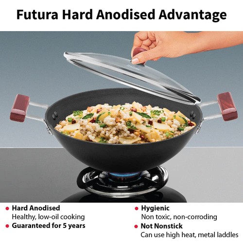Futura 3 Liter Hard Anodised Deep Fry Pan With Glass Lid, Black, (AD30G) - Picture 4 of 7