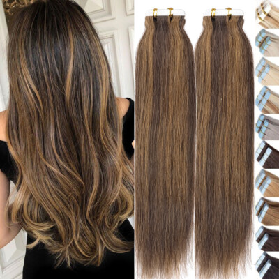#ad #ad Invisible Tape In 100% Remy Human Hair Extensions Skin Weft Thick Balayage Ombre $192.81