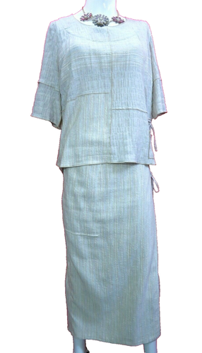 Claudia Stevens summer cool beige cotton linen mix top skirt trousers 3pc UK 20 - Picture 2 of 12