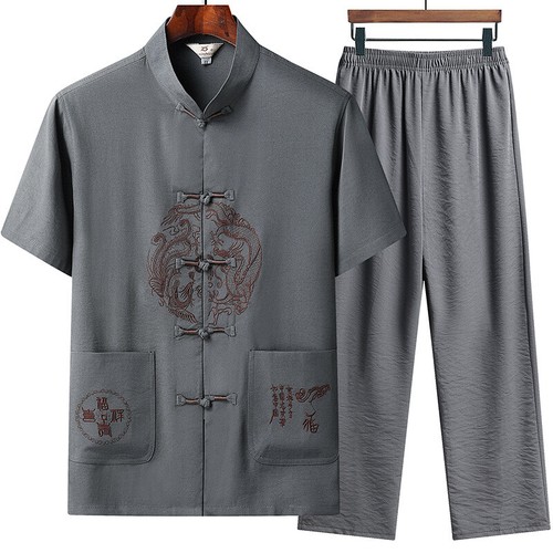Traje Tang Para Hombres Imitación Lino Conjunto Top Pantalones Kung Fu Bordado Tai Chi Arte Marcial - Imagen 5 de 17