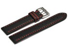 Uhrenarmband echt Leder schwarz mit roter Naht 18, 20, 22, 24 mm NEU