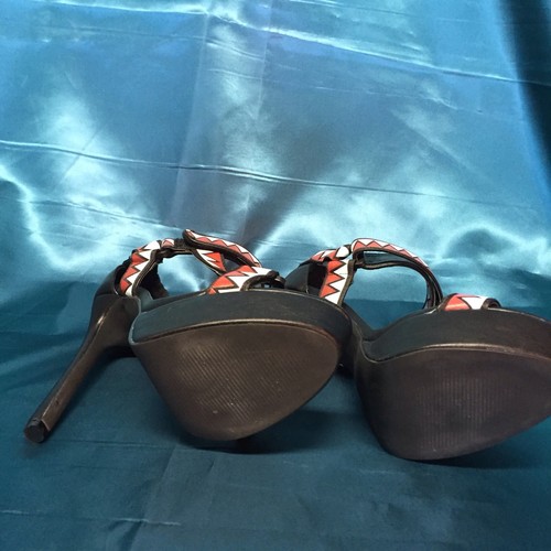 NEU OHNE ETIKETT NASTY GAL SCHWARZ & ROT ZICKZACK RIEMCHEN PLATEAU HEELS GRÖSSE 7,5 - Bild 7 von 11