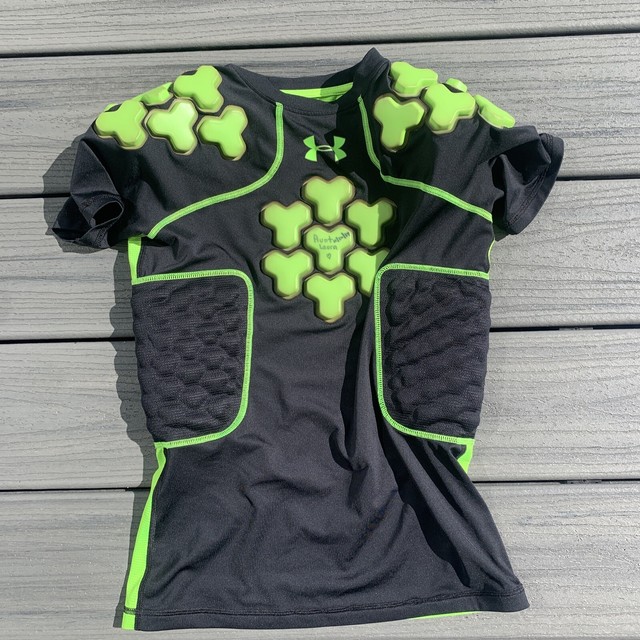 Under Armour Youth Sz YMD Padded Football Shirt Heat Gear ~Black/Green~ Under Armour Youth Sz YMD Padded Football Shirt Heat Gear ~Black/Green~
