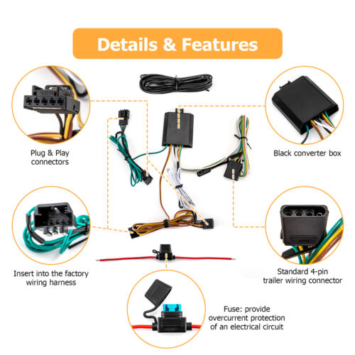For Volkswagen Tiguan 2018-2024 , 4 Pin Trailer Tow Hitch Wiring Harness - Picture 2 of 9