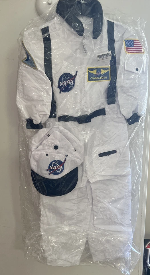 Astronaut Jumpsuit - White w/ Cap Dress Up Pretend Play Size 4-6 Child Costume - Image 3 of 3