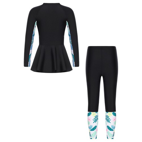 Kids Girls Outfit Rashguard Set 2Pcs Swimsuit Swimwear Suit Surfing Mock Neck - Picture 10 of 32