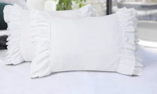 Set of 2 White Cotton Ruffle Euro Shams Vintage Victorian Pillows,Cushion Covers