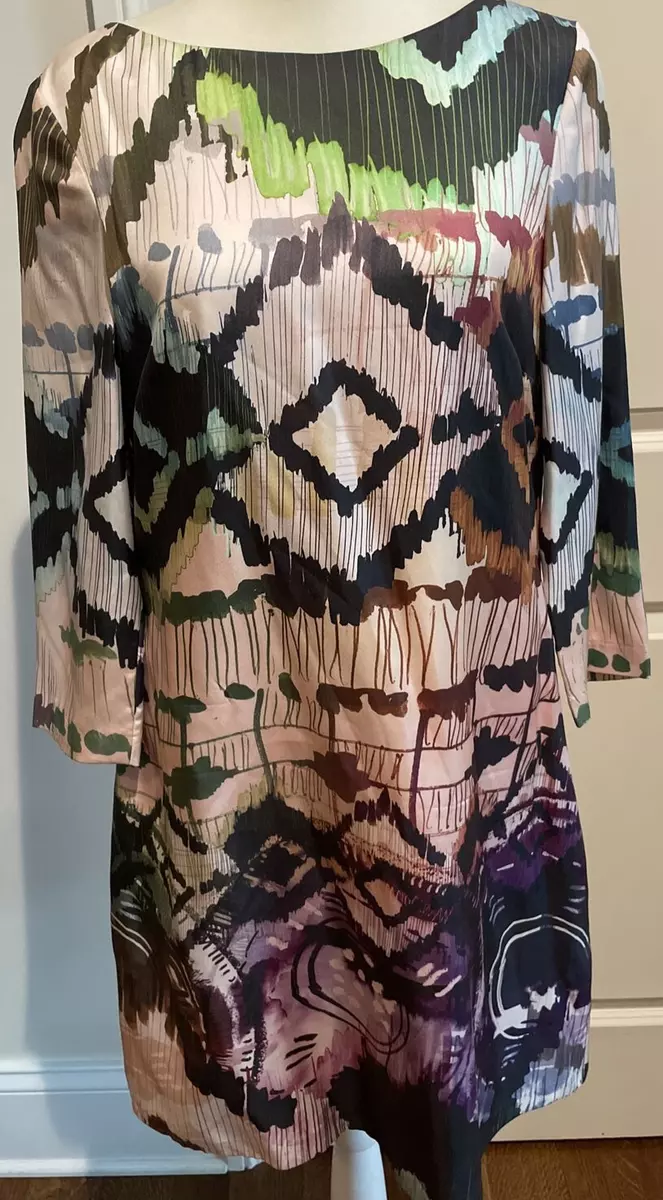Ali Ro Shift Dress Size 6 100% Silk 3/4 Sleeve Slim Fit Multi-Color  Boat-Neck | eBay