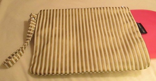 BELLA TUNNO Classic Canvas Baby Bag Gold Metallic Stripe Peplum Tote NEW w/TAGS! - Picture 4 of 14