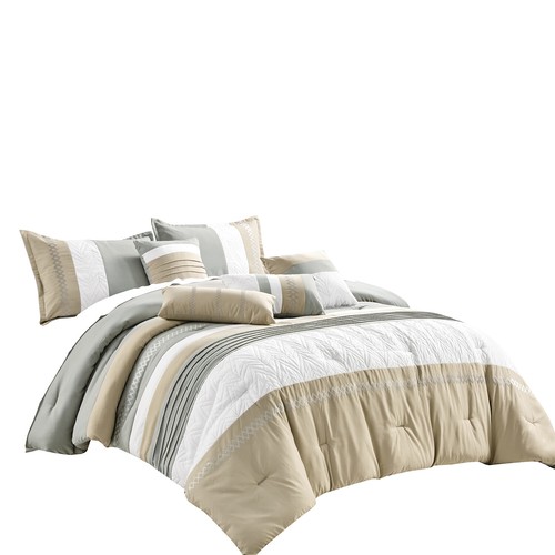HIG 7-teiliges Taupe Stickerei Luxus Retro Stil Bettdecken Set-Queen King Size - Bild 2 von 5