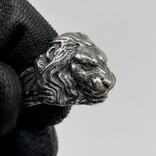 Anello Uomo Testa di Leone Argento 925 brunito Massiccio 19,2G Realizzato a mano - Foto 8 di 14