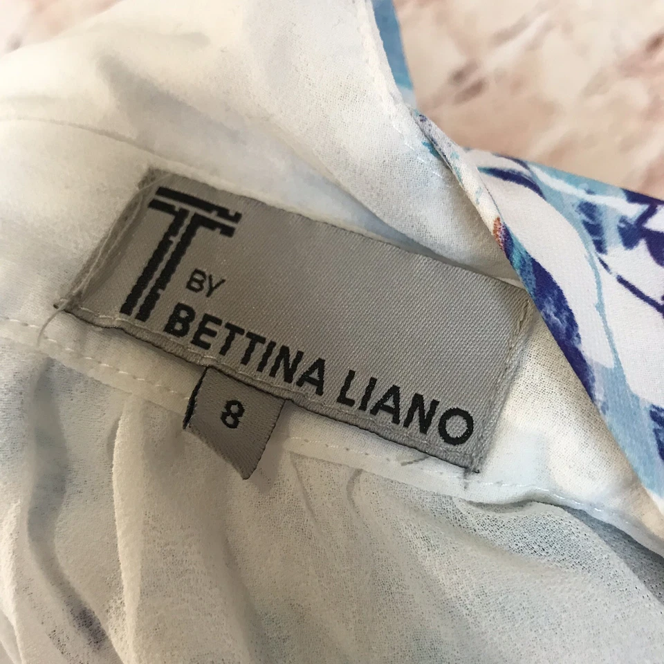 T by BETTINA LIANO Size S / 8 Dress Mini Blue White Summer Boho Festival - image 4 of 4