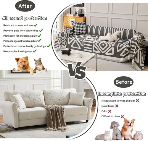 Protective Reversible Chenille Sofa Cover - Bohemian Style for Pets 71" x 134" - Picture 8 of 9