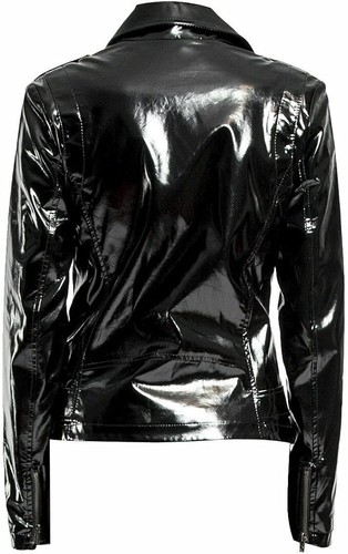 Mens Biker Jacket Fashion Clothing Motorcycle Black VINYL Leather Wear PVC - Picture 3 of 4