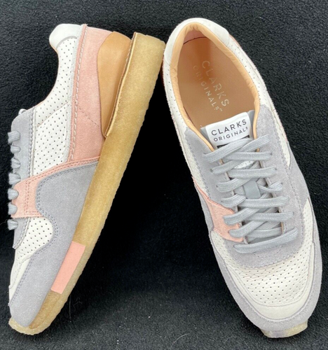 Clarks Originals 1825 Gray White Perforated Sneaker gum sole Shoes Women's 9.5 M