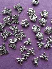 50 x 3D Small BUTTERFLY, DRAGONFLY or BEE Double Sided Silver SPACER BEADS