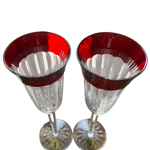 Waterford Crystal 2 SIMPLY RED Champagne Flutes Glass Cased Ruby Crimson NOS - Picture 6 of 9