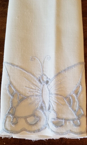 Table Runner Dresser Scarf Embroidered Blue Butterfly Cotton 19"x14" - Picture 8 of 8