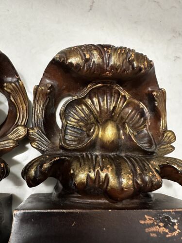 Vintage Buchstützen vergoldet verziert Harz Deko Blumen Muschel Design - Bild 7 von 10