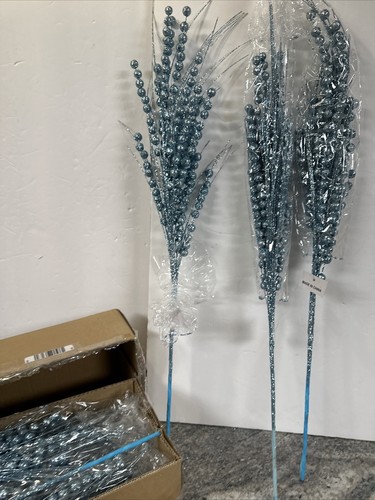 14 eisblau Glitzer Beere Burst 27" Spray Zweig Plektren Dekor Valerie Parr Hill