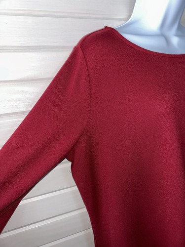 Belle By Kim Gravel Sz LARGE Cranberry Red Knit Tunic Lace Trim Bell Sleeves EUC - Picture 4 of 12