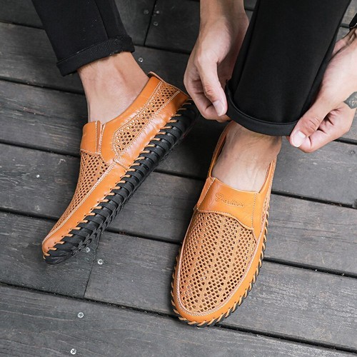 Herren Leder Halbschuhe Freizeitschuhe Atmungsaktiv Slipper Mokassins Fahren Schuhe US - Bild 20 von 72
