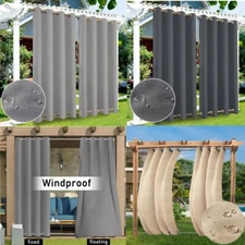 Waterproof Outdoor Blackout Thermal Curtains Top & Tab Grommet for Yard, Porch