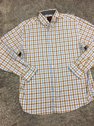 Linea Uomo Button Up Shirt Mens Size 2XL Blue Brown Plaid Long Sleeve XXL - Picture 3 of 11