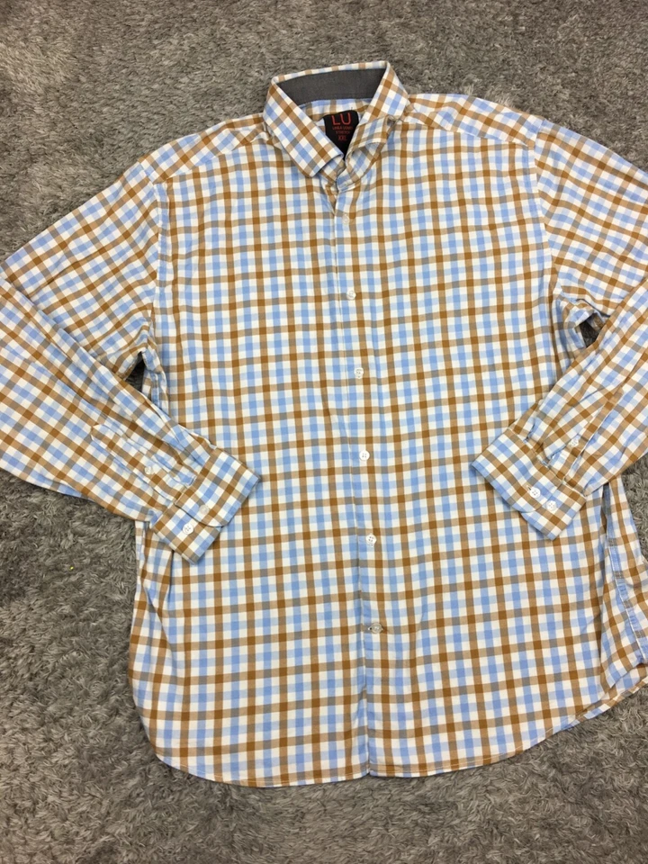 Camisa con botones Linea Uomo para hombre talla 2XL azul marrón a cuadros manga larga XXL Foto 3 de 4