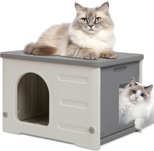 Plastic Cat House for Outdoor Indoor, Waterproof Outdoor Cat House with Escape D