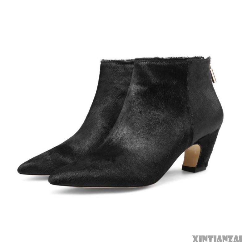 Womens Strange Strange Strange Heel Pointed Toe Back Zip Horsehair Ankle Fashion Boots shoes New 6bc6ff Womens Strange Strange Strange Heel Pointed Toe Back Zip Horsehair Ankle Fashion Boots shoes New 6bc6ff