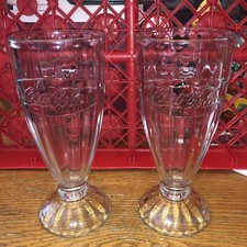 Coca Cola Footed Vintage Float Milkshake Glasses 8 inch tall  Set of 2