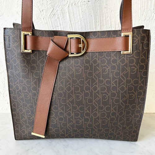Calvin Klein Nola Brown Belted Signature Tote and Zipper Pouch - Picture 4 of 13
