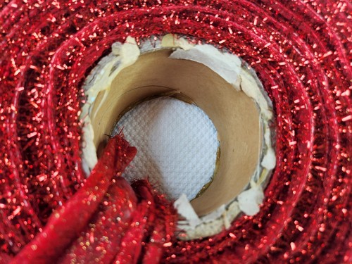 Vintage Red Tinsel Glitter Wire Ribbon Roll Spool 2" Wide 40+ Yards - Picture 2 of 4