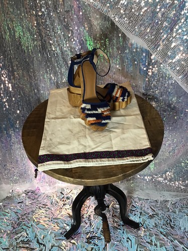 Sandalia de plataforma de madera con flecos Tory Burch para mujer talla 6 1/2 nueva sin caja - Imagen 1 de 8