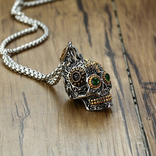 Sugar Skull Head Pendant Virgin Mary Men Necklace Gift Mexican Day of the Dead - Picture 9 of 10