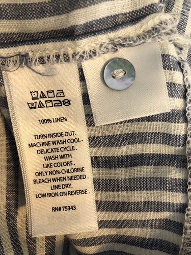 Tahari Women's Long Sleeve Button Up Blue Striped Linen Tunic Top Size Medium - Picture 10 of 11