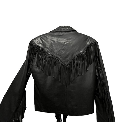 Berman's Biker Jacket Womens SZ M L Fringe Vintage Black Leather Zip Out Lining - Picture 2 of 10