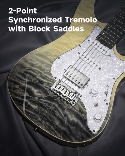 Donner DST-550 Electric Guitar Solid Body Tremolo Bridge Black Mirage Gradation - Picture 3 of 15