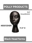 Ten (10) Polly Products #80012Kbk Female Manikin Heads, Black 11.5"H Made in Usa