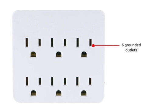 6 Grounded Outlets Tap Electric General Wall Outlet Extender 6 Prong Multi Plug - Picture 2 of 7