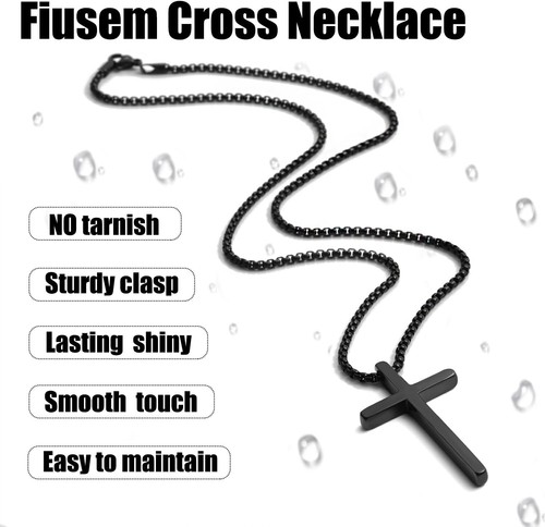 Fiusem Cross Necklace for Men, Silver/Gold/Black Mens Cross Necklaces with 2.5mm - Picture 8 of 8