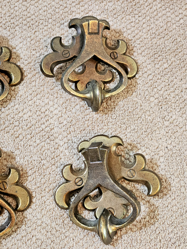 Set of 6 VTG Batwing Drawer Pulls Keeler N-3439-1-1 Brass 1" OC Screws Cabinet - Picture 4 of 16