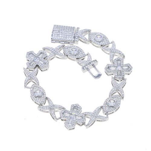 Bracciale catena tennis cubana occhio croce hip hop topbling zirconi uomo gioielli - Foto 14 di 14